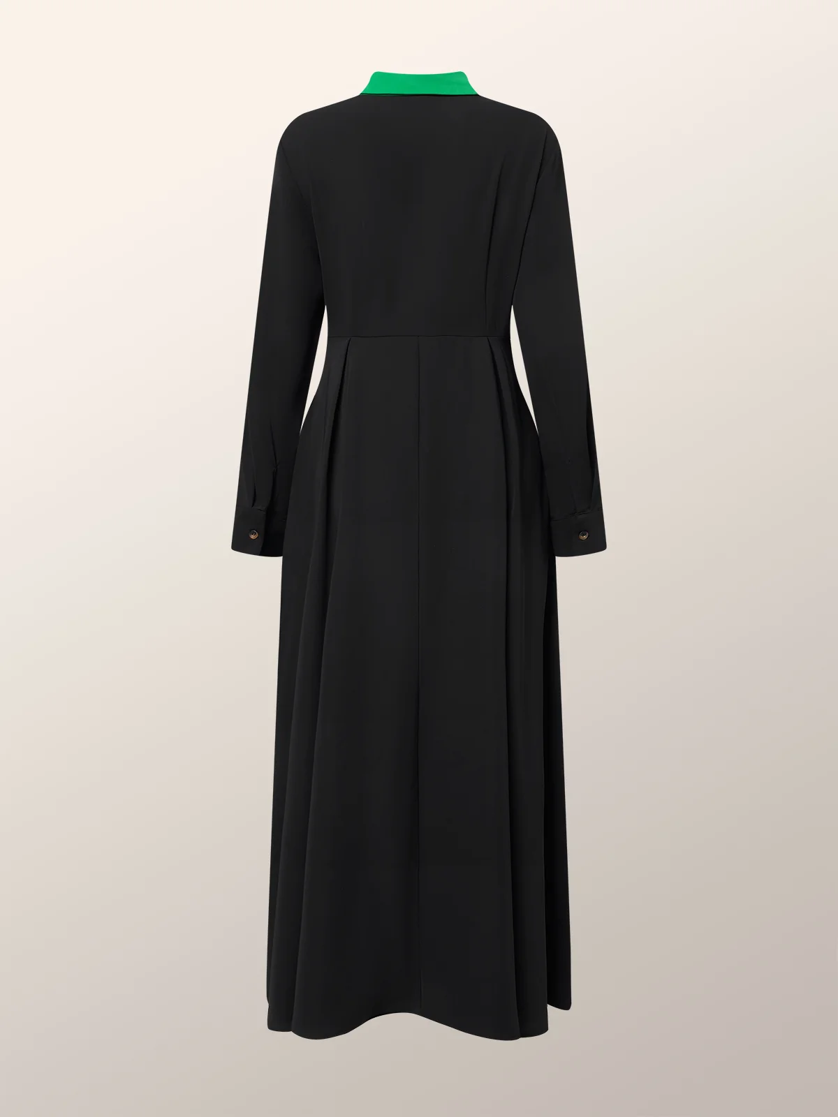 Plus Size Women Color Block Shirt Maxi Dress,Long Sleeve Collared Button Front High Slit Flowy Long Dress With Green Belt,Elegan view 4