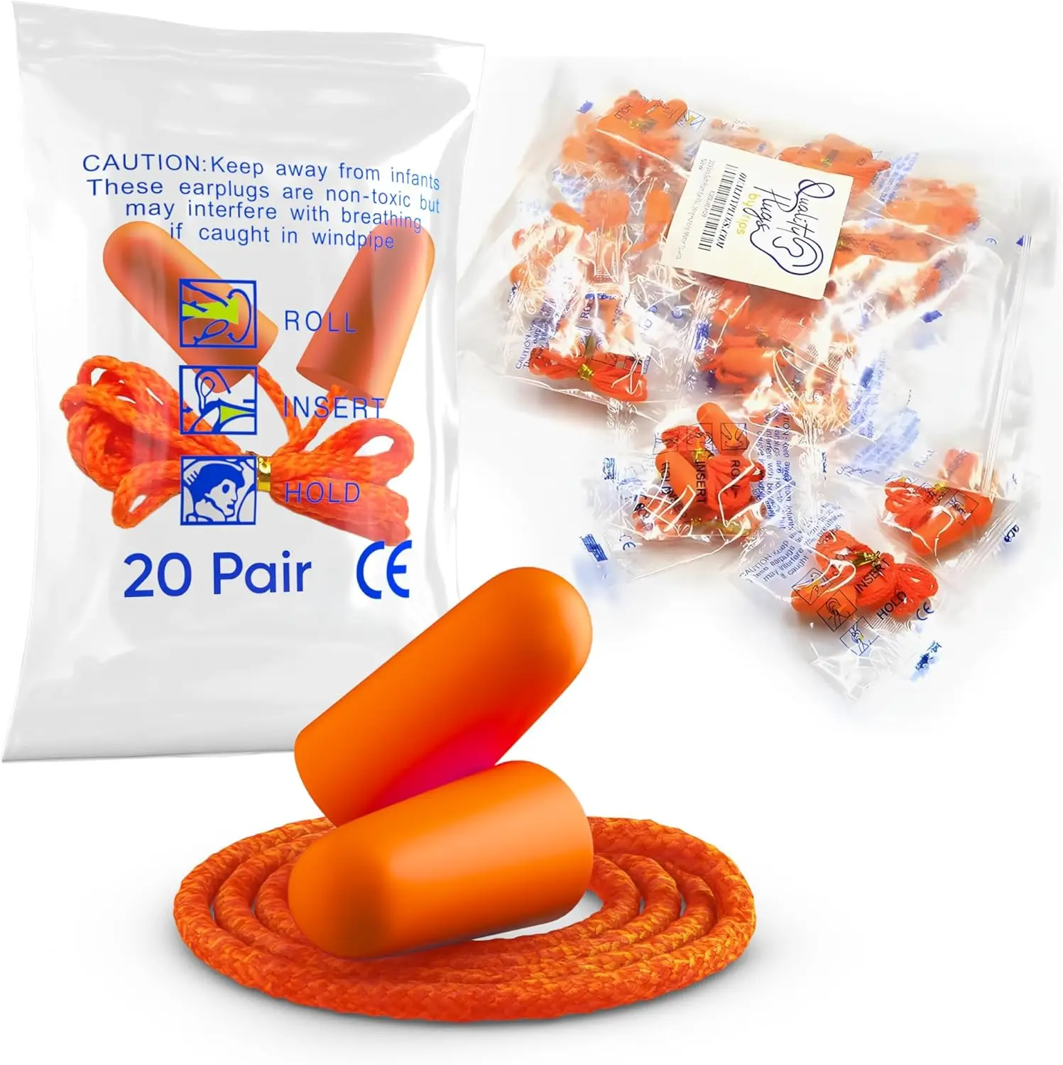 

20 Pair Foam Ear Plugs with Cord - Soft Comfortable Noise Cancelling up to 32dB for Sleeping Sports