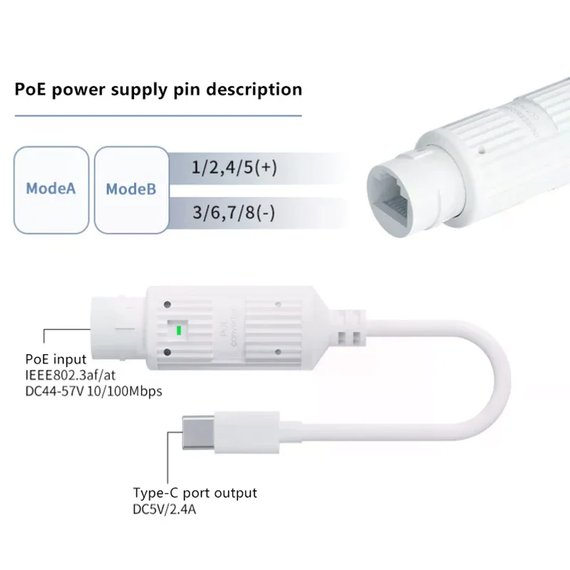 Waterproof 48V POE Extender/Repeater Extension Injector Adapter, RJ45 Port Output 5V/2A IEEE 802.3af/802.3at