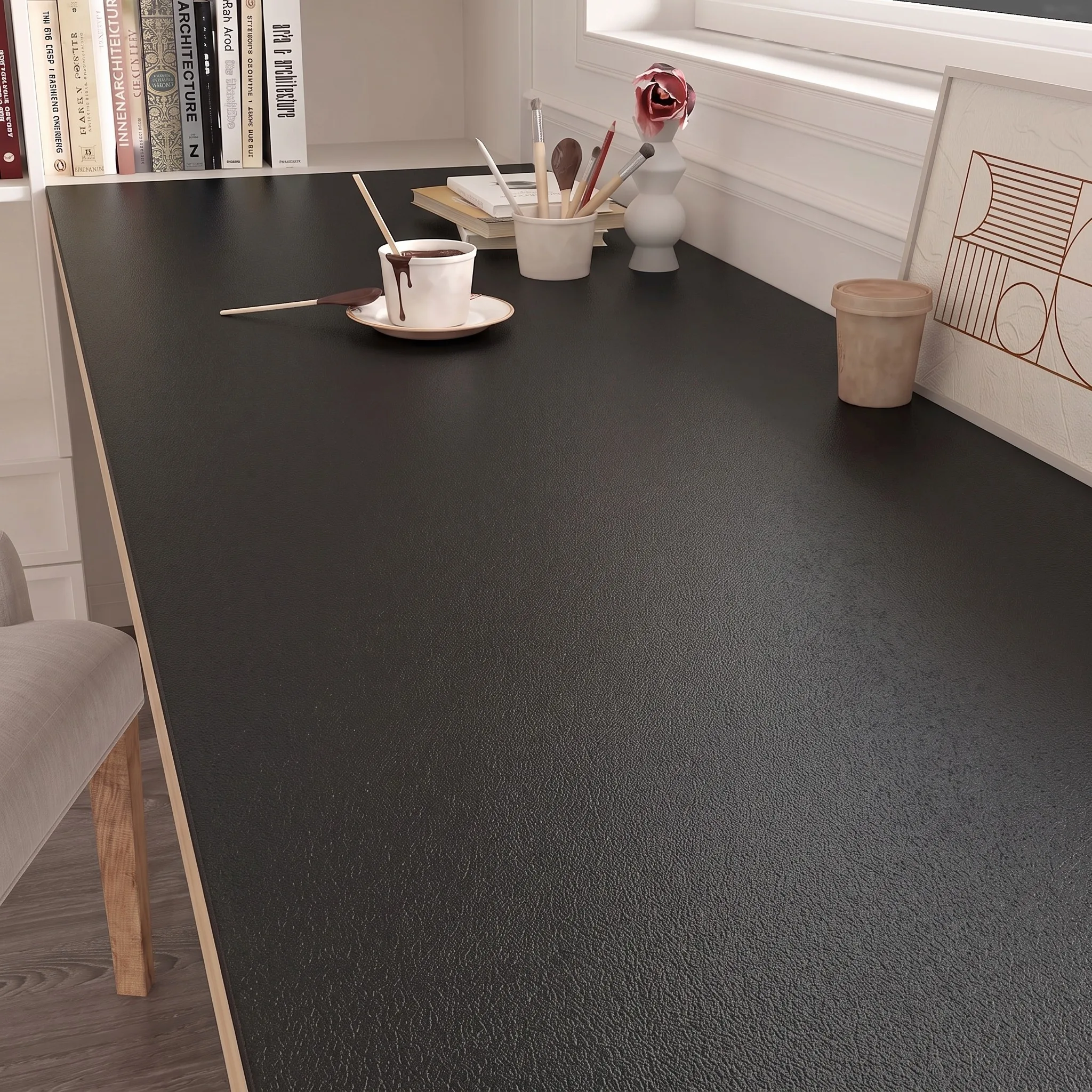 55CM Width Matte Wallpaper Black Waterpoof Vinyl Self-Adhesive Stickers for Wall Furniture Livingroom Contact Paper Home Decor