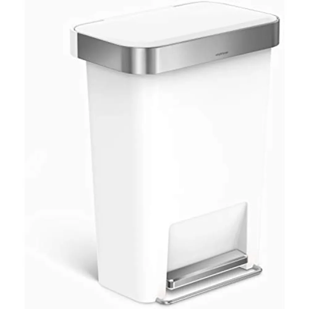 

45 Liter / 12 Gallon Rectangular Kitchen Step Trash Can with Soft-Close Lid, White Plastic