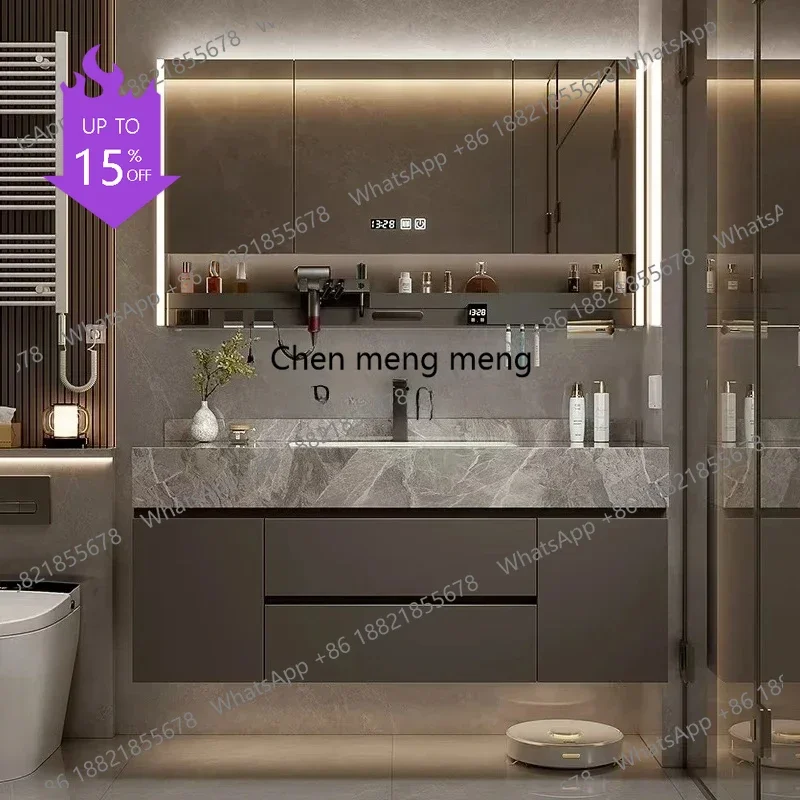 01A Modern simple bathroom cabinet combination rock slab ceramic seamless integrated basin washstand