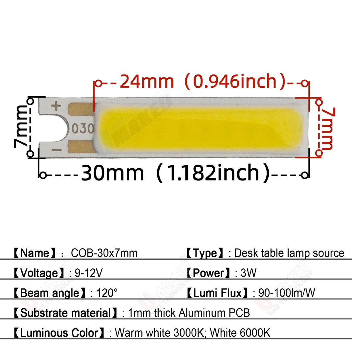 10pcs 3W 30x7mm LED Desk Chip COB Light SMD 9-12V Light Beads White aluminum PCB plate COB diy bulb outdoor Desk table lamp