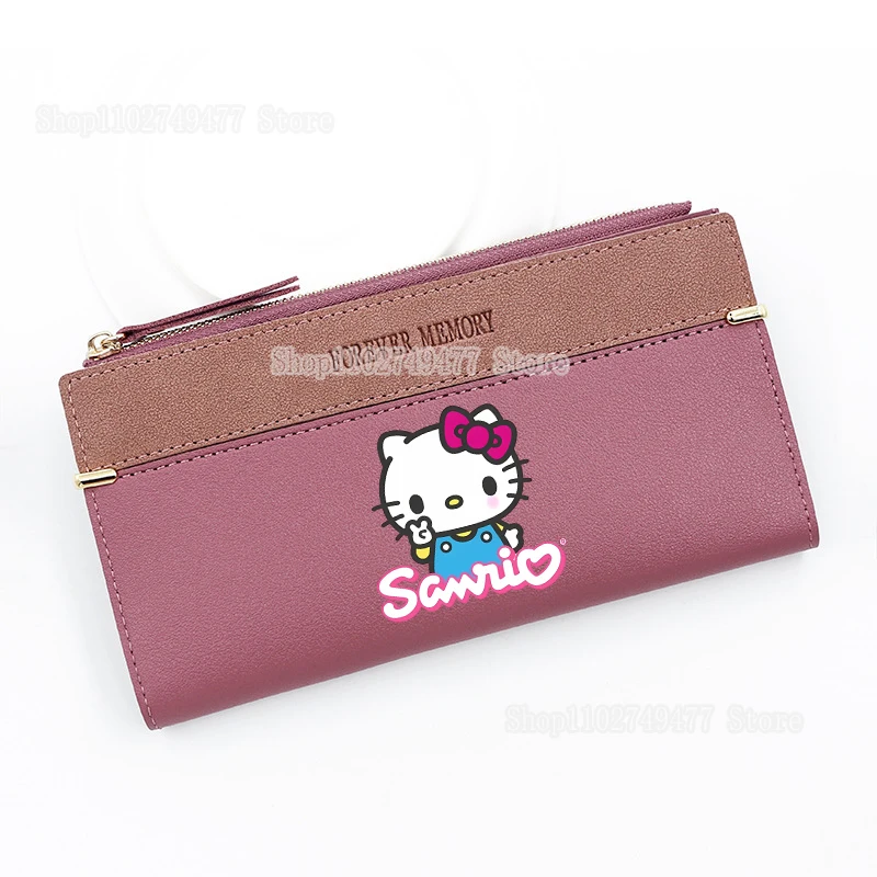 Sanrio Hello Kitty Long Folding Wallet Cartoon Cute Cinnamoroll Kuromi Large Capacity Multi Card Folding Coin Purse Phone Bag