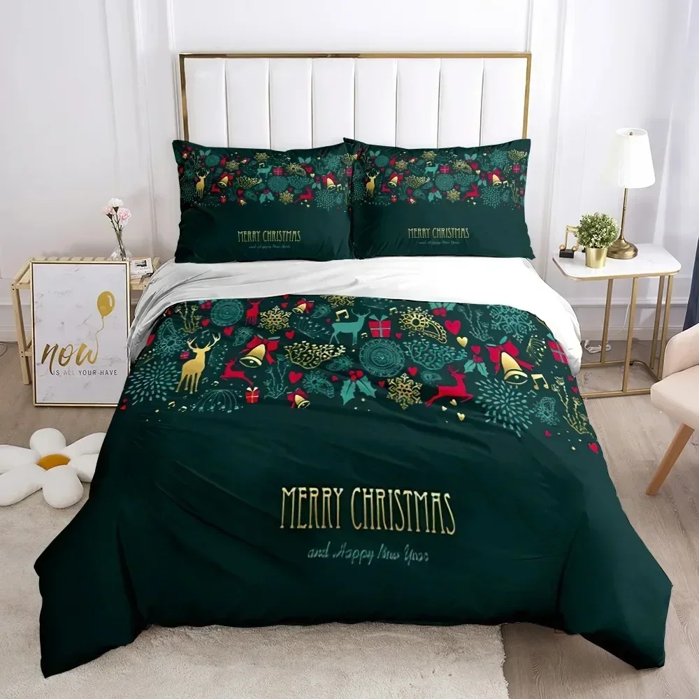 Merry Chirstmas Happy New Year Santa Bedding Set Boys Girls Twin Queen Duvet Cover Pillowcase Bed Kids Adult