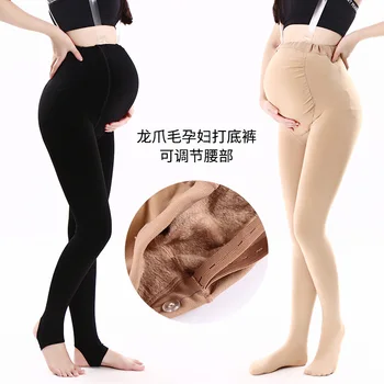 2024 neue Hosen für schwangere Frauen, Winter-Fleece-gefütterte Leggings, warme Strumpfhosen, verstellbarer Bauch, unterstützende Hautfarbe, Schwarz, 45–65 kg