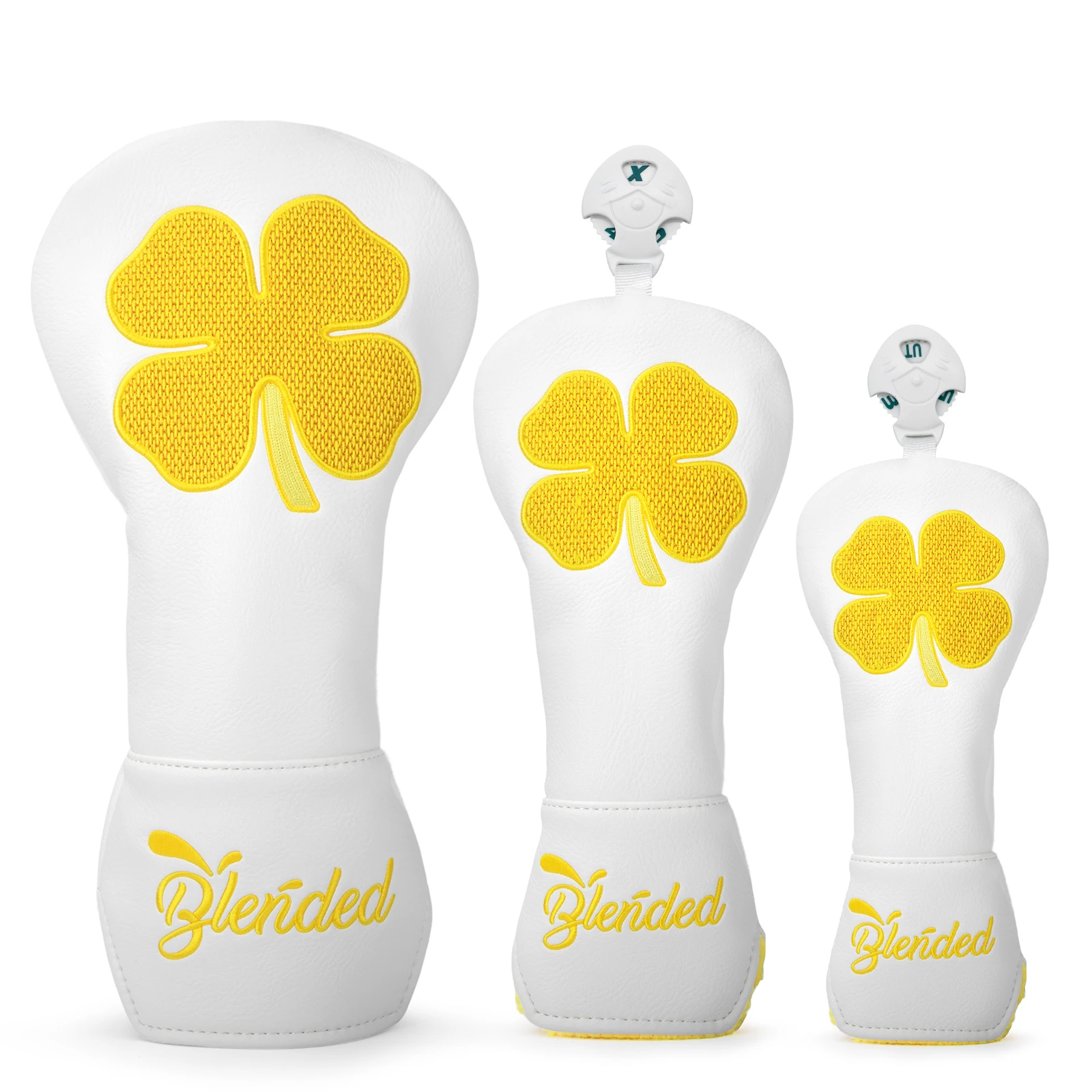 Lucky Clover Design Golf Wood Headcovers Premium Leather Golf Club Driver Fariway Wood Covers Hybrid Head Covers 3 Wood 3D Elega
