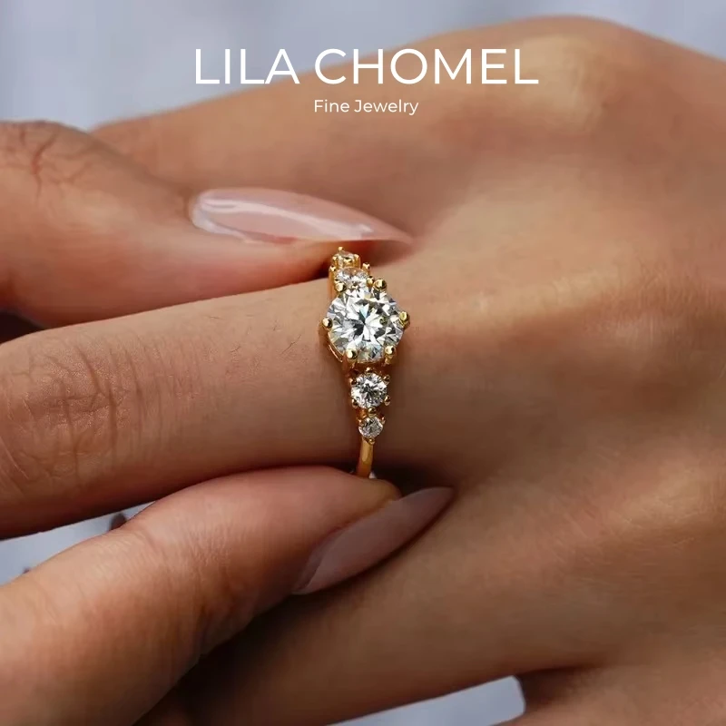 

French Style Women Engagement 18K Gold Wedding Bands 1CT Moissanite Diamond Lover Valentines Day Girl Friend Birthday Gift Rings