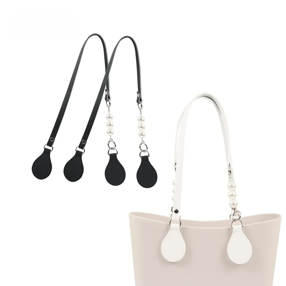 New Long Edge Painting bag Handles straps Faux Leather Flat PU Belt with Pearl Shape Decoration for EVA O Bag