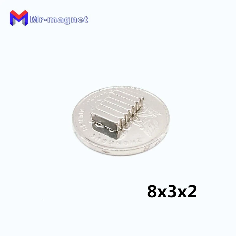 Block magnet 50/200/1000pcs 8*3*2 8x3x2 mm magnesy Rare Earth neodymium N35 super strong Cuboid block magnets Hot sale