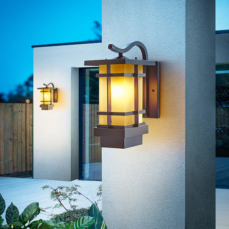 New Chinese Style Outdoor Wall Lamp Villa Outdoor Waterproof Lamps Aluminum Retro Balcony Simple Roof Terrace Wall Lamp