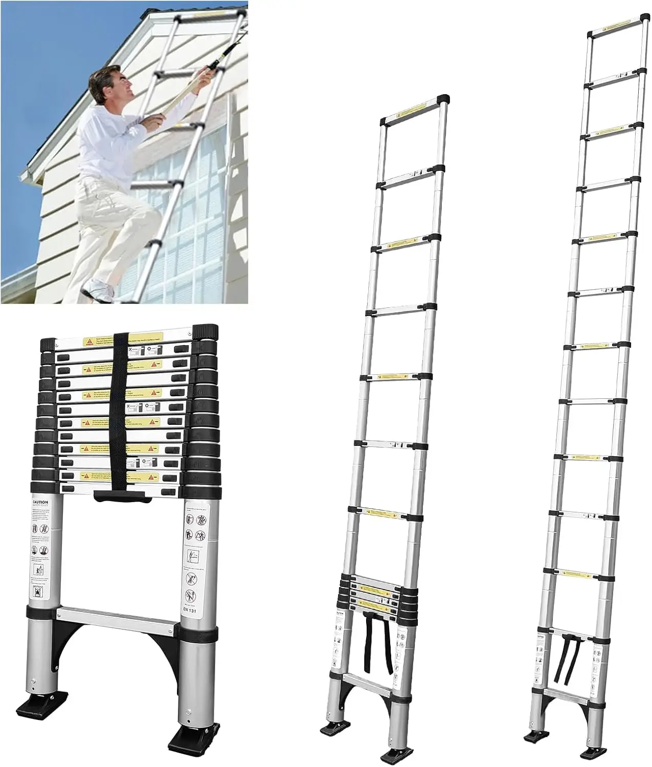 Teleskopische Klappleiter rutschfest 3,8m, Einziehbare Trittstufen, Aluminium Baumarkt Faltbar Ausziehbar Einzigartig