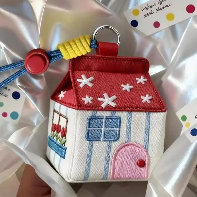 Mini Red House Bag EarphonesChange Storage Bag  New Keychain Pendant High Beauty Car Decoration Gift Mini Storage Bag Coin Bag
