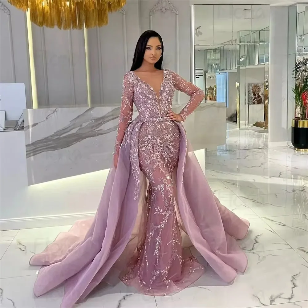 Spitzen-Abendkleider im orientalischen Stil, lange Ärmel, perlenbesetzt, südafrikanisch, Dubai, Saudi-Arabisch, schwarzes Ballkleid für Mädchen, maßgeschneidert