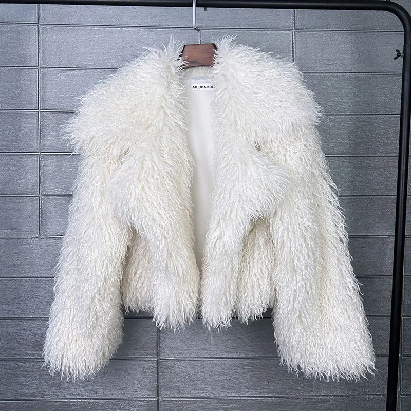 

ZADORIN Winter Short Mongolian Fur Coat Vintage Lapel Loose Black Brown Faux Fur Coat Woman Thick Faux Fur Jackets Woman Clothes