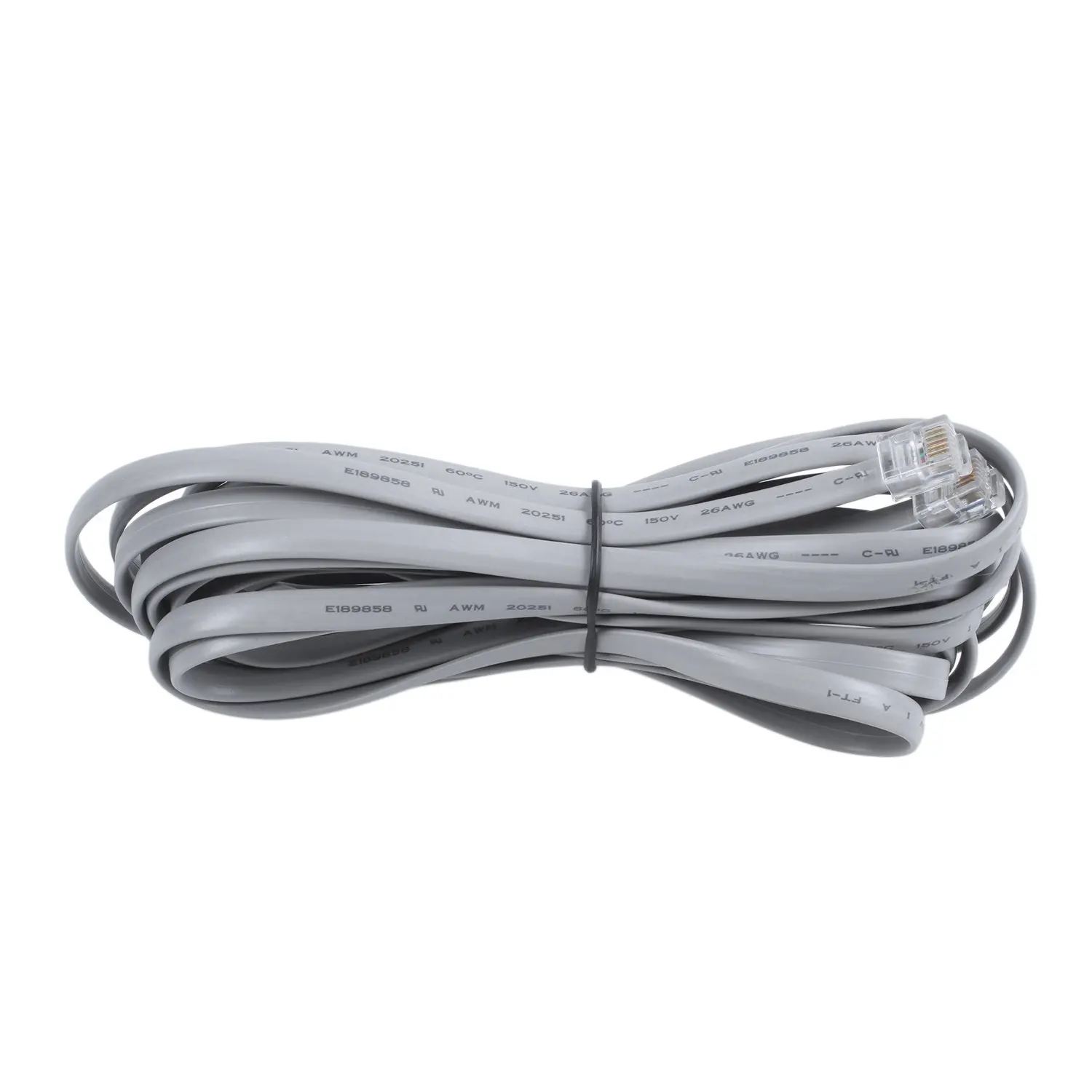 Gray Plastic Noodles 6P6C RJ11 M/M Flat Telephone Cable Cord 5M 16ft