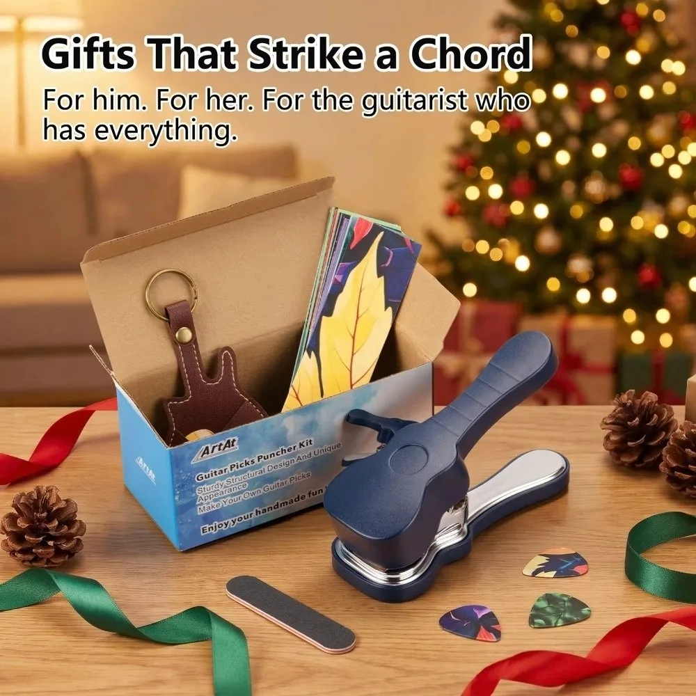 Portable Guitar Pick Punch 15 Variety Pick Strips Colorful Sanding File Guitar Pick Maker Leather Pick Holder Medium
