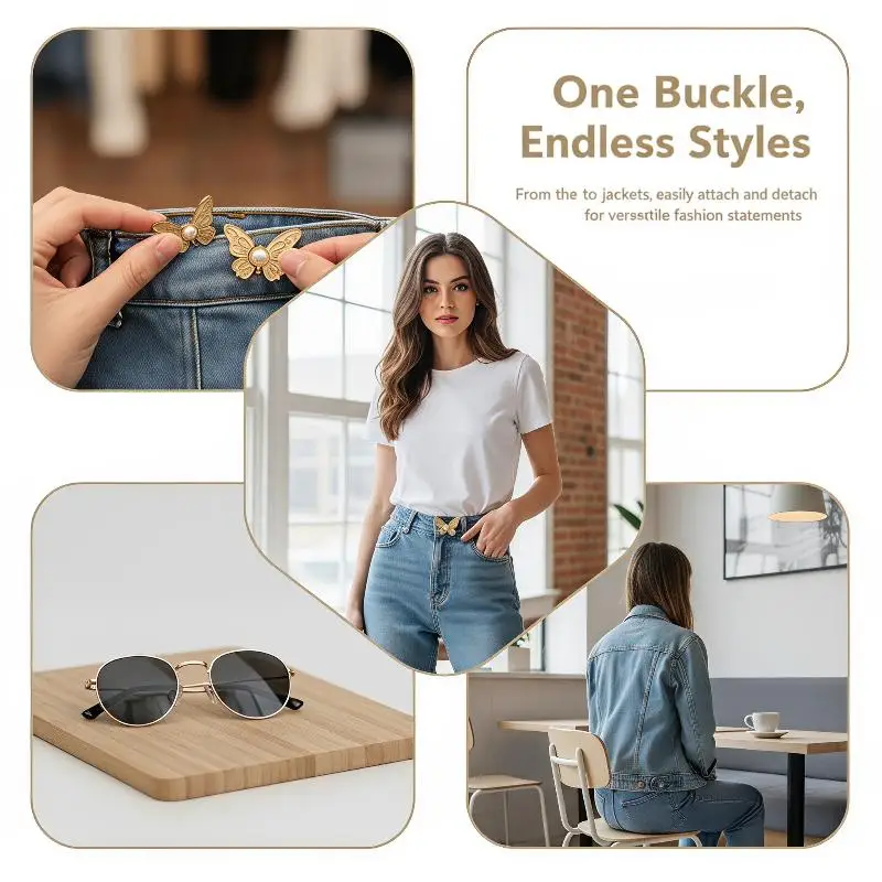 Butterfly Jeans Waist Tightener Buckle Adjustable No Sew Waist Clips for Students Women Loose Pants Skirts Daily Use