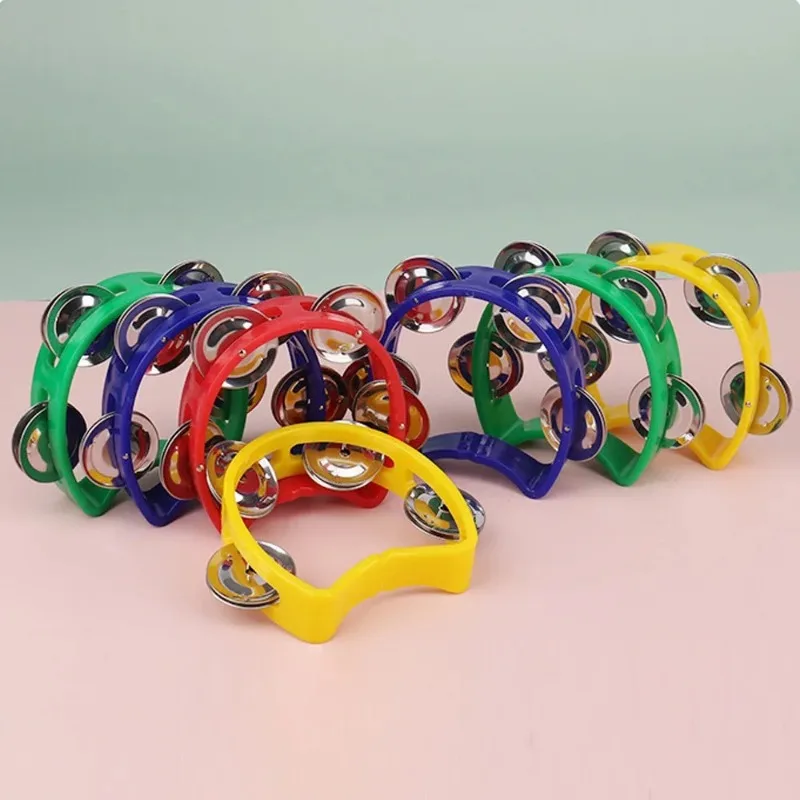 Semi-circular Tambourine Plastic Percussion Instrument with 4 Bells, ABS Rhythm Hand Shaking Bell Adults Party Music