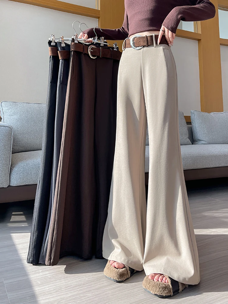 Hochgeschnittene Schlankheits-Hose mit Weitem Bein für Damen, Lässige Gerade Geschnittene Lange Hose, Modische Koreanische Laufsteg-Mode