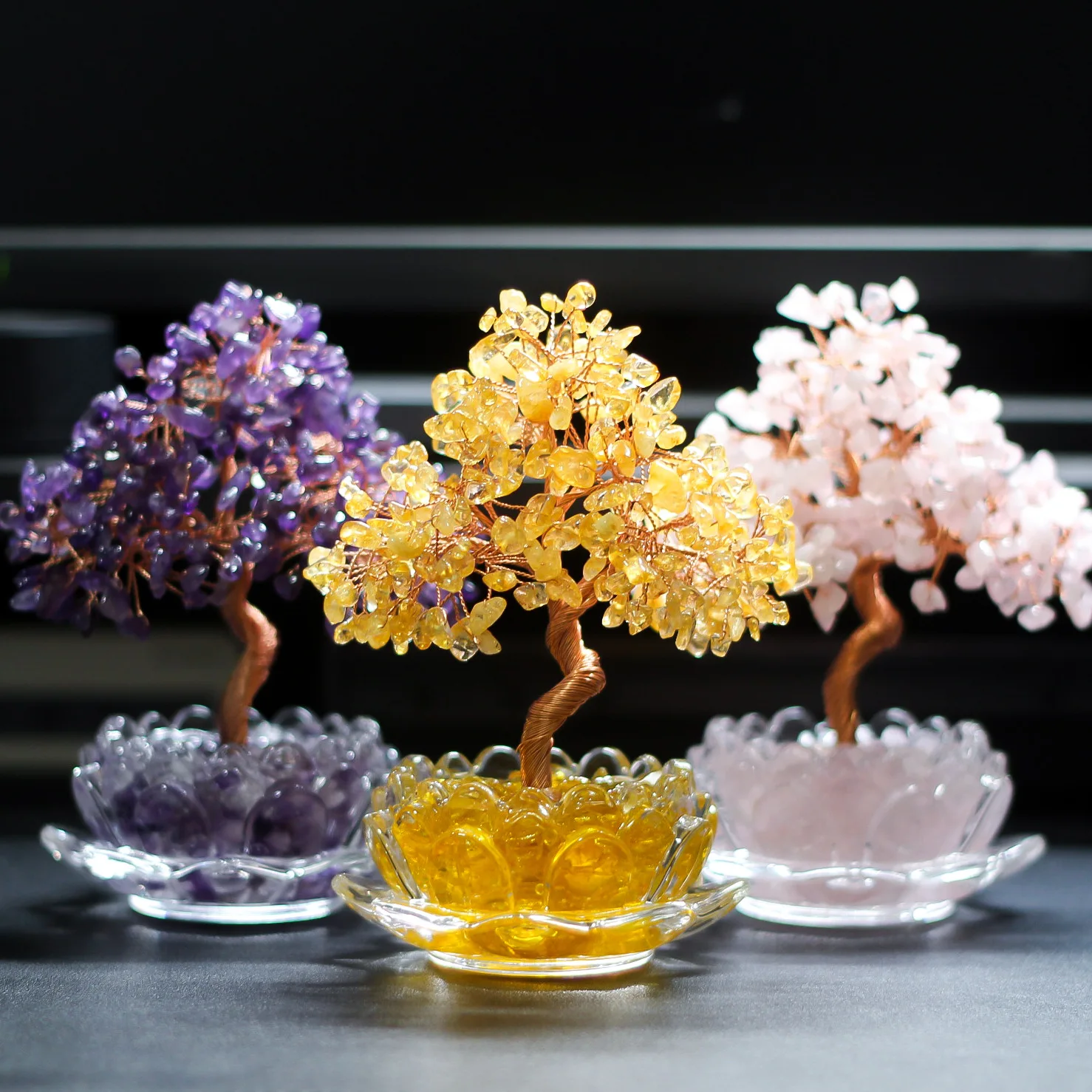 1pc Crystal Tree Treasure Basin Handmade Natural Crystal Pebbles Money Tree Treasure Bowl Home Office Decoration Healing Gift