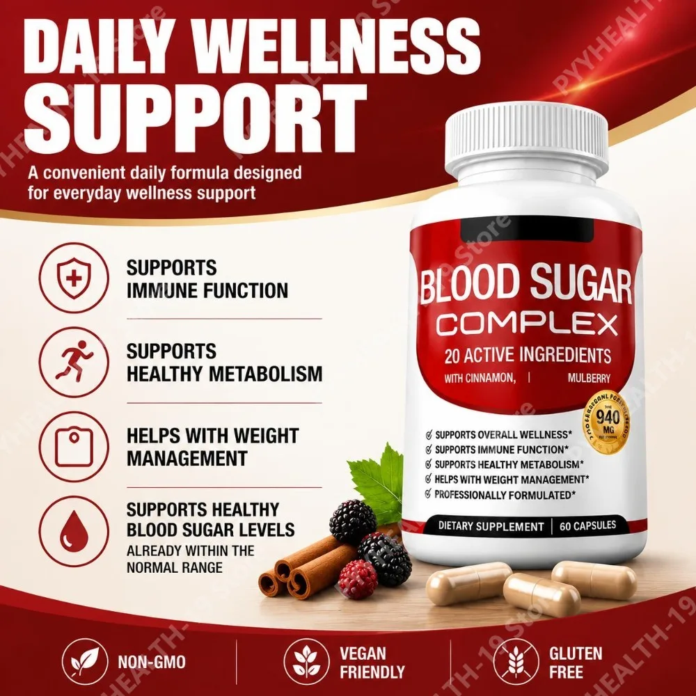 Blood Sugar Complex Capsules 940mg Cinnamon Mulberry 20 Ingredients For Metabolism Weight & Wellness Support Adult 60 Count