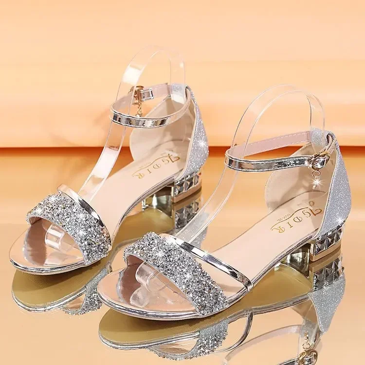 2024 New Fashion Women\'s Sandals Gold and Silver Low Heel Casual Shoes Women Open Toe Summer Light Fashion Women\'s Shoes