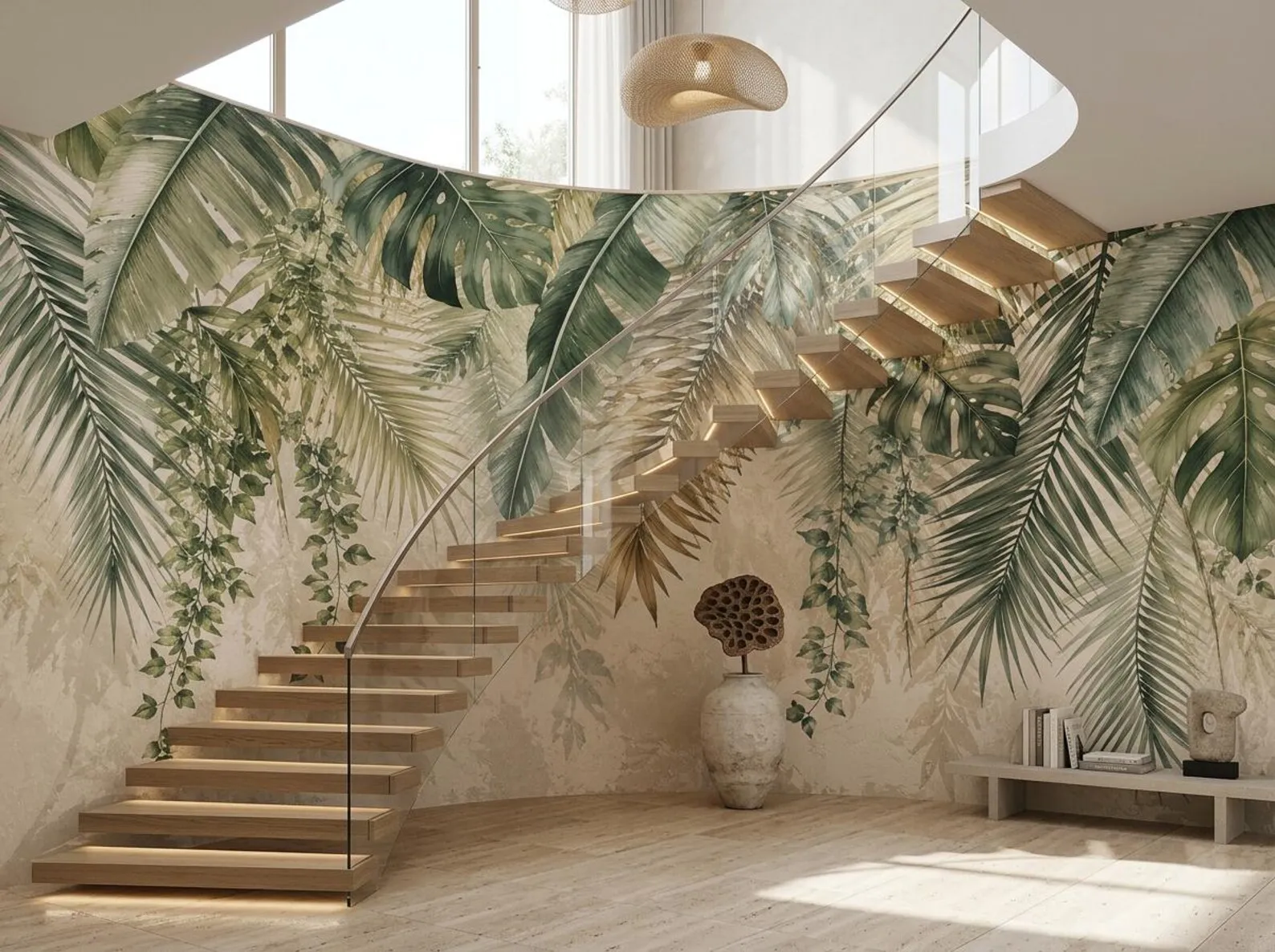 Customized murals featuring tropical palm trees Southeast Asian plants leaf decorations corridors living rooms, bedrooms murals