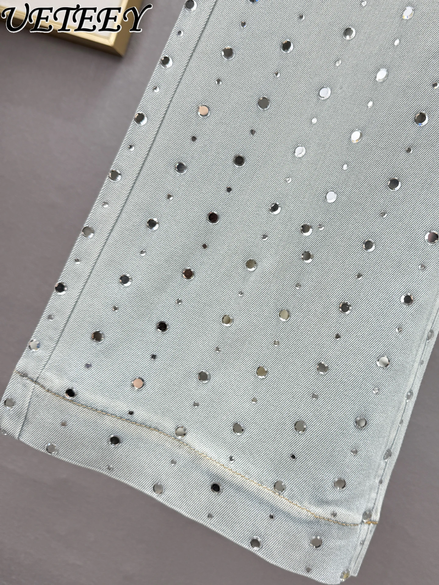 Robuste Strass-Denim-Hose mit geradem Bein für Damen, trendige neue, hoch taillierte, lockere, schlankmachende, verlängerte Jeans im europäischen Stil