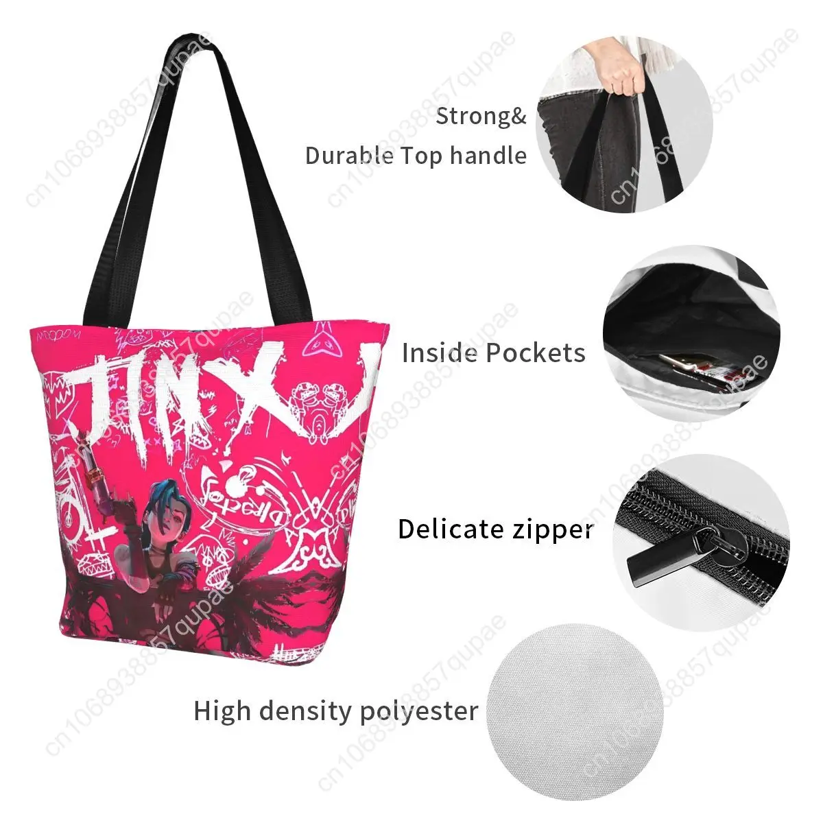 Arcane Anime Jinx Top Handle Bags Zipper Opening Reusable Large Capacity Accessories For Female Street Tote Bags