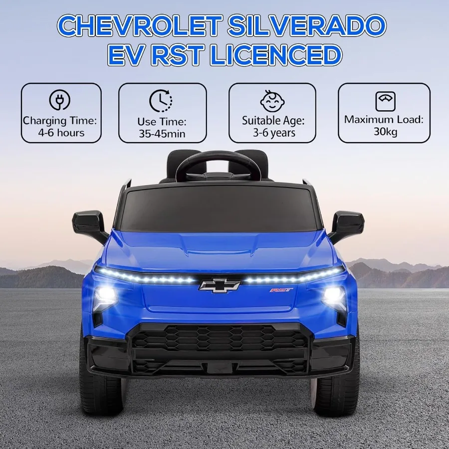 12V Ride on Truck Chevrolet Silverado EV RST Licensed Electric Car with Parent Remote Control Back Storage Spring Suspension So