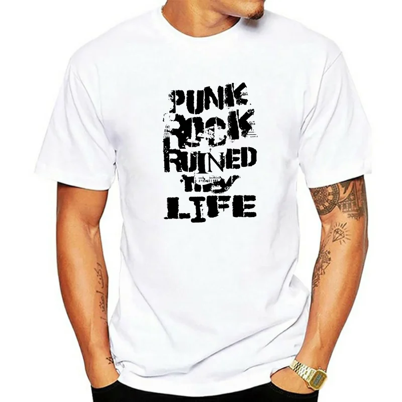 PUNK ROCK RUINED MY LIFE MUSIC GOTH EMO SCENE HIPSTER YOUTH MENS T-SHIRT TEE Ment Shirts Summer Style