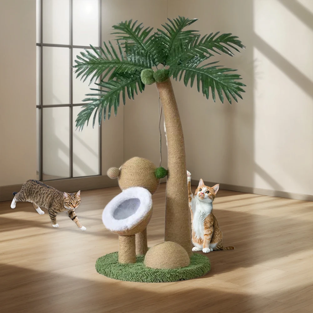 Coconut Tree Cat Claw Sharpener Interactive Cat Sisal Scratcher Natural Sisal Rope Cat Tree for Small Medium Cats