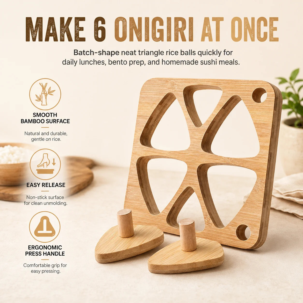 Bamboo Onigiri Rice Ball Mold Set Reusable Triangle Rice Ball Spam Musubi Mold Sushi Maker Press for Kids Lunch Bento Home DIY