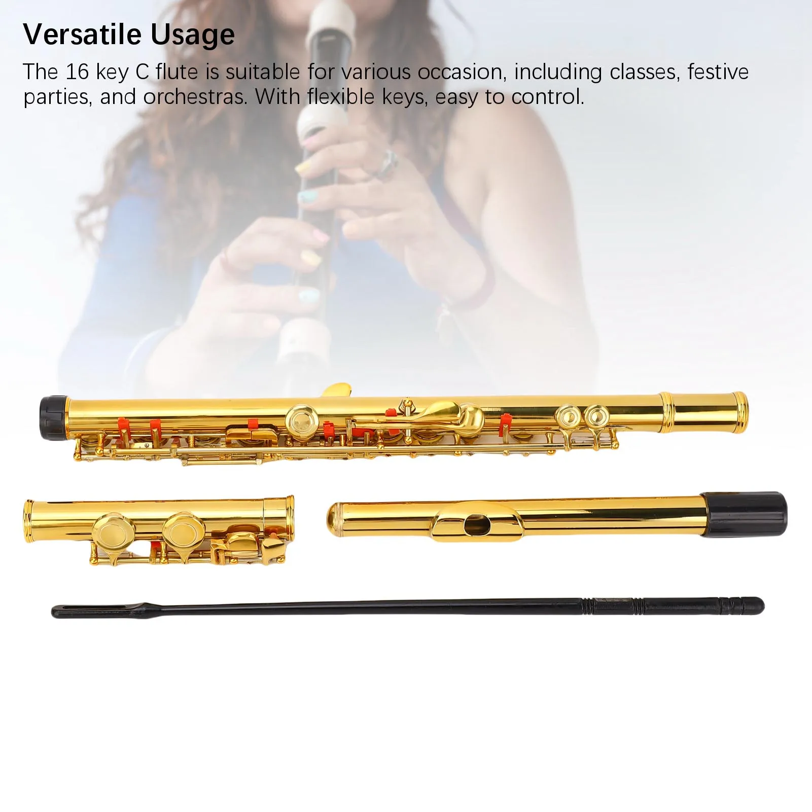 

C Flute 16 Keys Closed Hole Cupronickel Flute Instrument with Split E Key for Beginner Student Adult C Flute C Flute Instrument