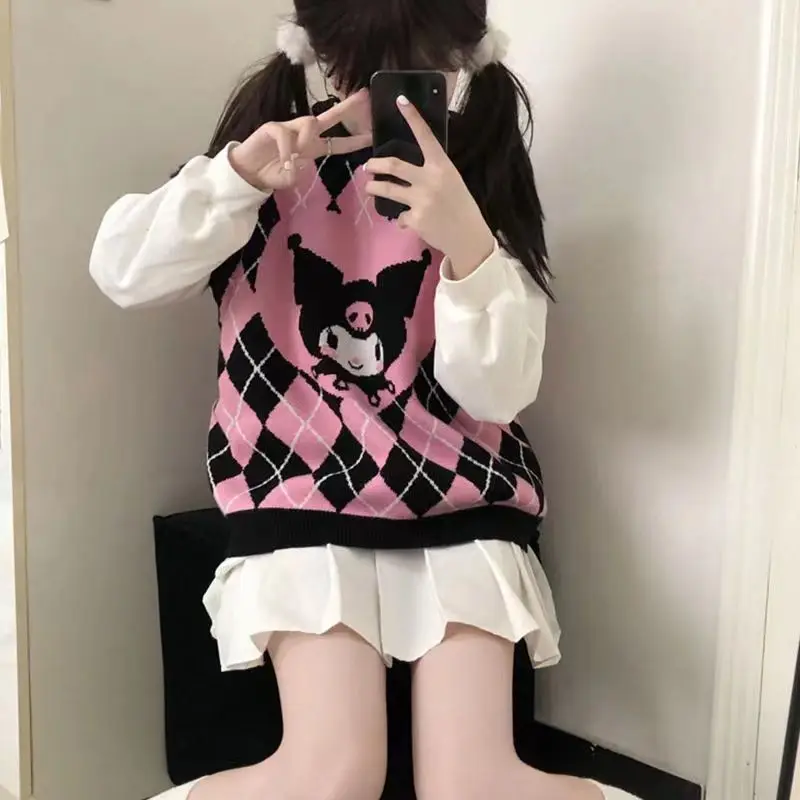 

Sanrio New Kuromi Academy Style Popularity High End Diamond Sweater Vest Design Sense Niche Foam Contrast Color Cartoon Sweater