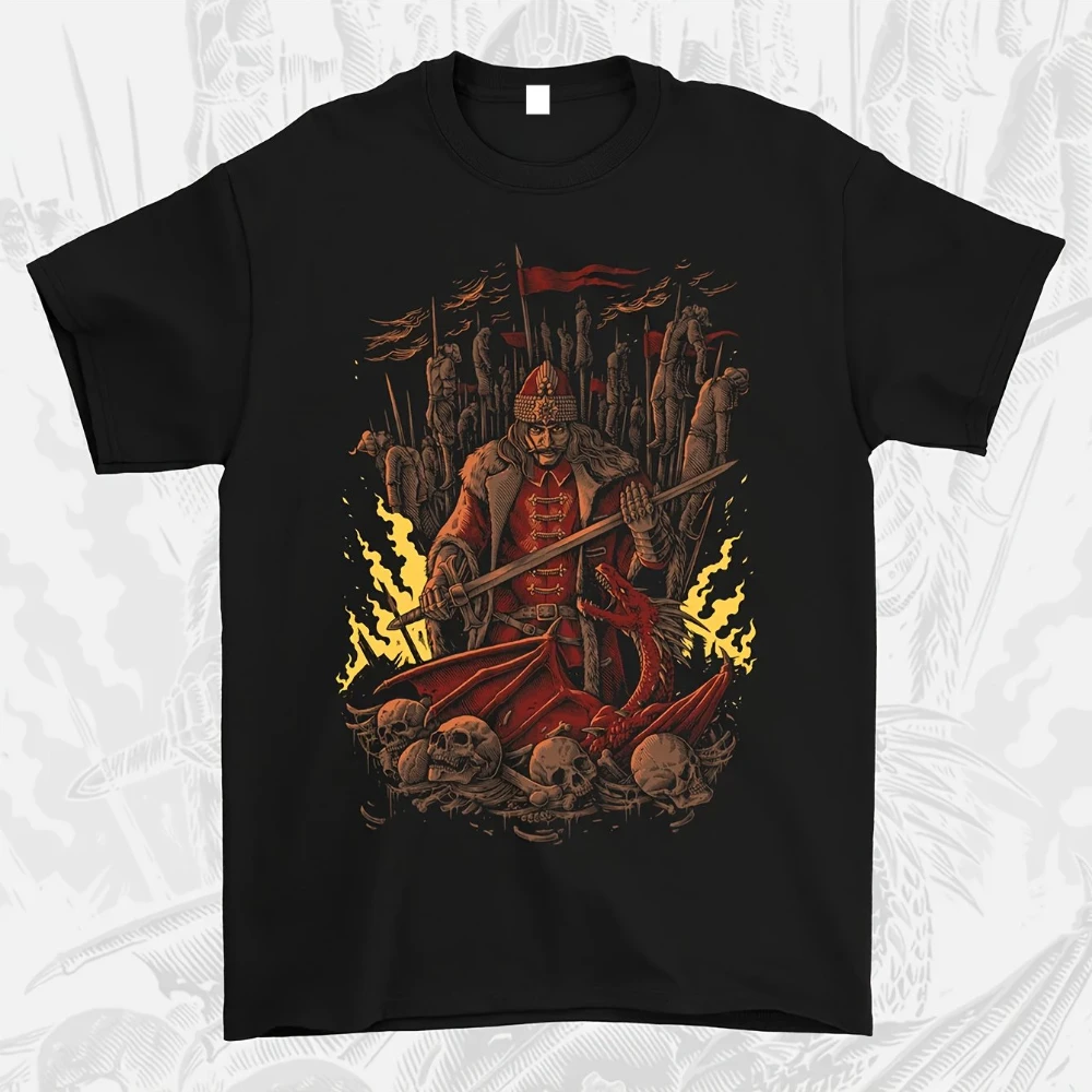 VLAD THE IMPAIER Men'S Graphic T-Shirt Black Casual Loose Fit with Dramatic Vlad The Impaler Print Short Sleeve