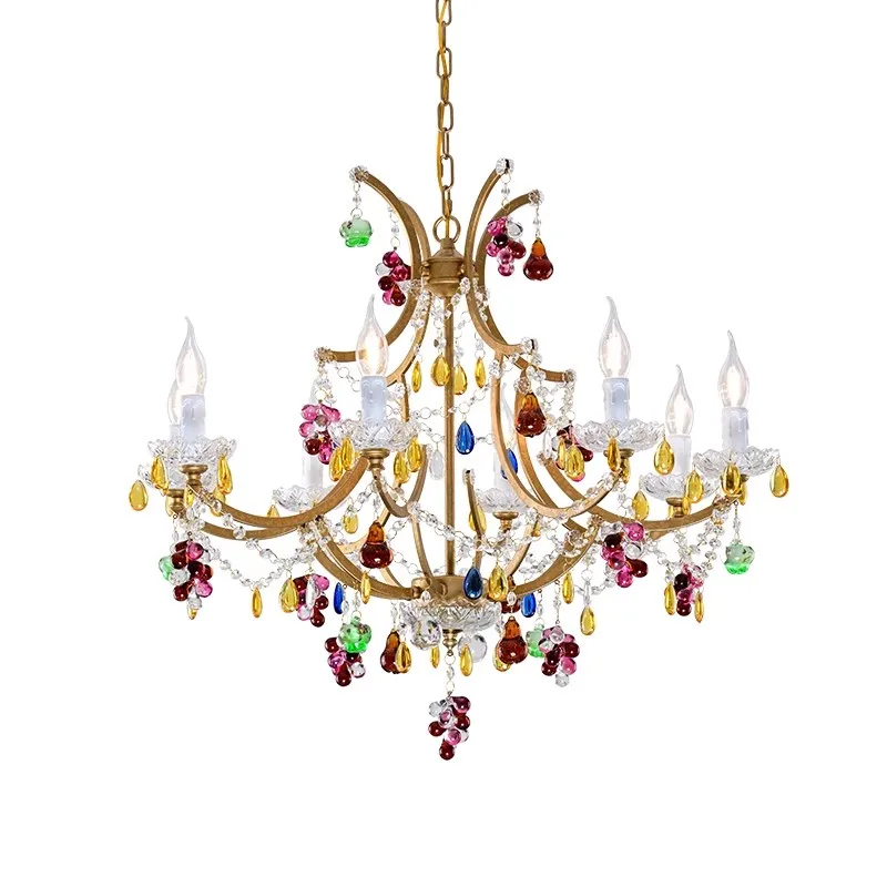 French Crystal Decor Hanging Pendant Light Vintage Colorful Bedroom Ceiling Lamp Luxury Design Living Room Dining Room E14 Bulb