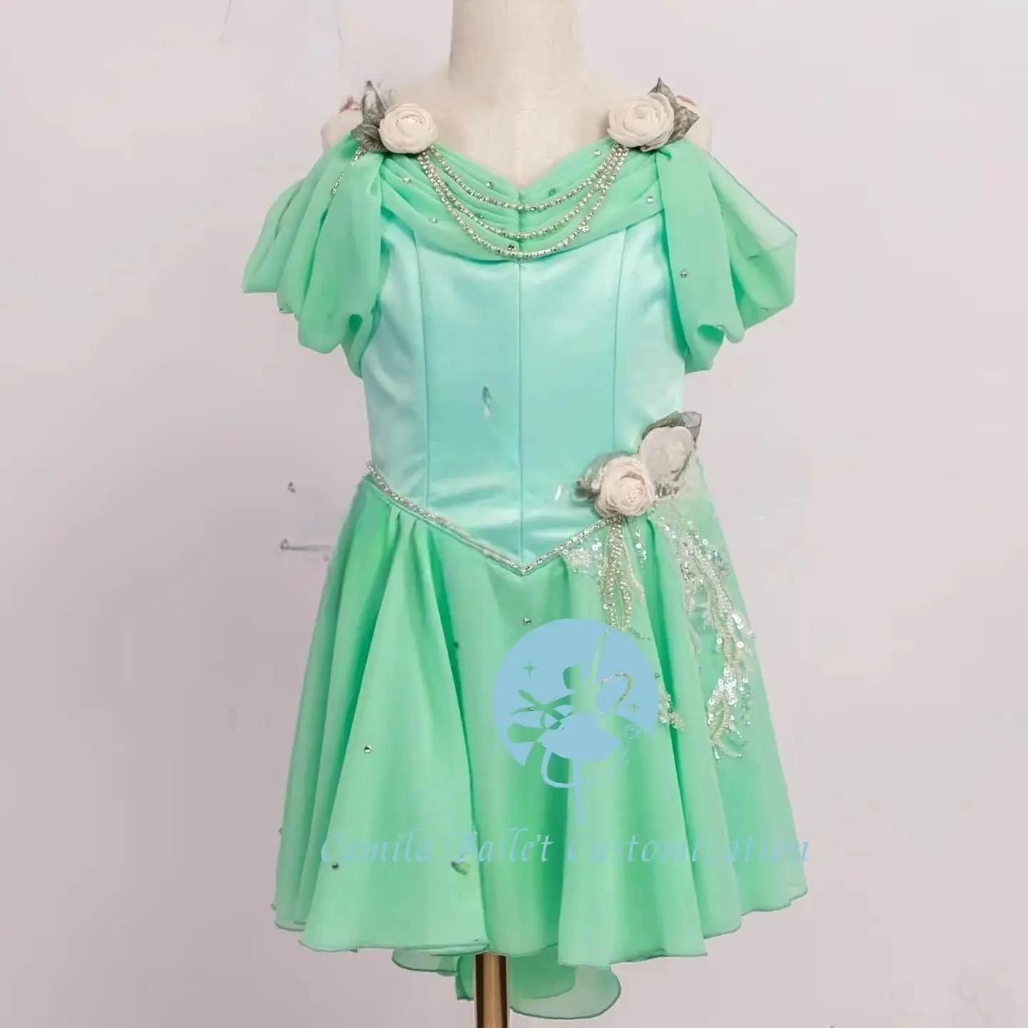 新しいカスタムレイクグリーンマジックキューピッドバレエコンペティションショーシフォンスカート大人と子供用