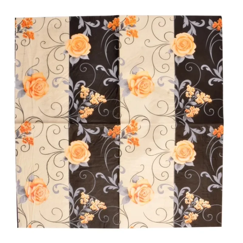 20 stücke/pac 33*33cm Rosen serviette gelbes Tischset Papier schwarze Blume Hotel Bankett Tasse Blumen papier Holz zellstoff Papier Mundtuch