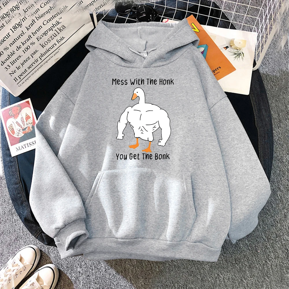 You Get Bonk Hoodies Women Graphic Funny Duck Sweatshirts Hooded Cartoon Murder Goose Kawaii Harajuku Oversized Aesthetic Tops