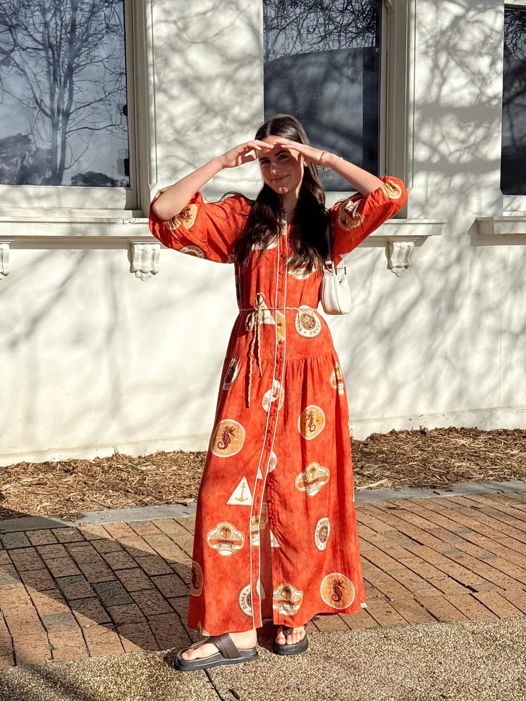 Women Retro Printed Shirt Robe Autumn Turn-down Collar Long Sleeve Single Breasted Casual Loose Maxi Dress