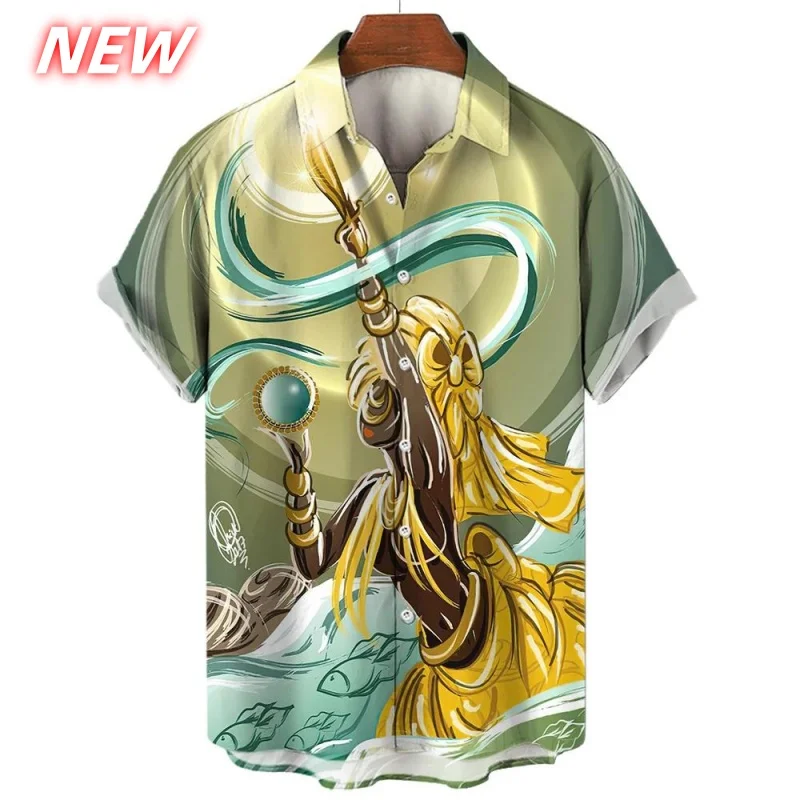 

Colorful Tribe Graphic Hawaiian Shirt For Men Retro Ceremony 3D Printed Aloha Shirts Summer Casual Short Sleeve Blouse Lapel Top