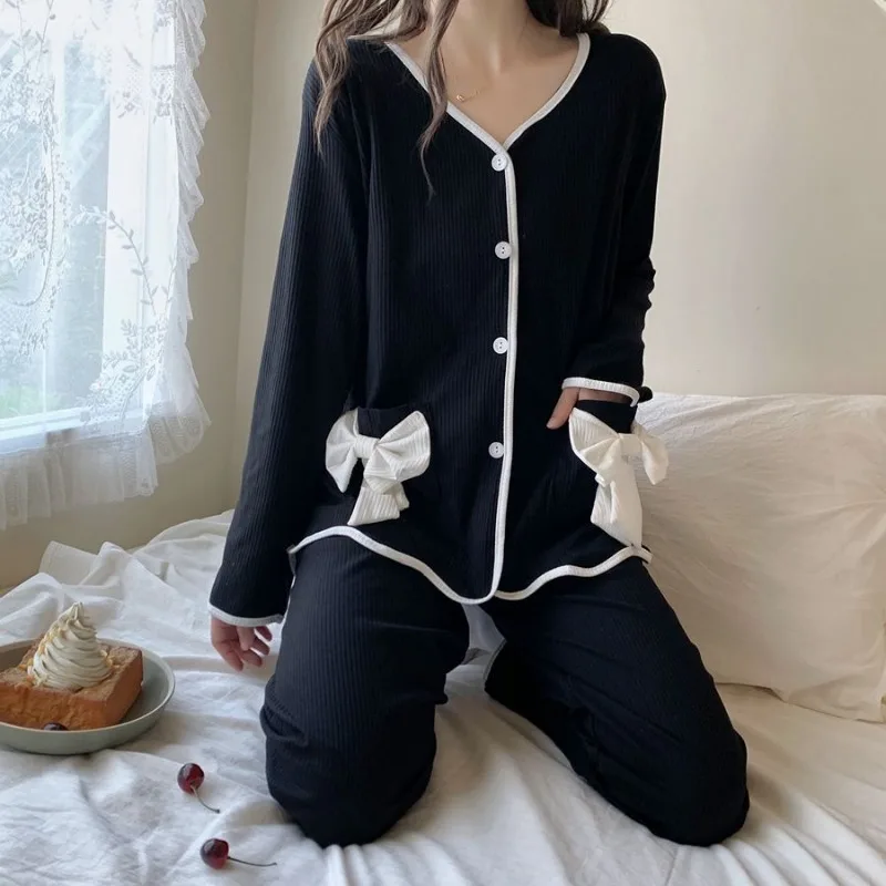 Pajama Sets Women Solid Bow Special Charming Elegant Sweet Basics Tender Modern All-match Daily Home Ladies Korean Style Temper