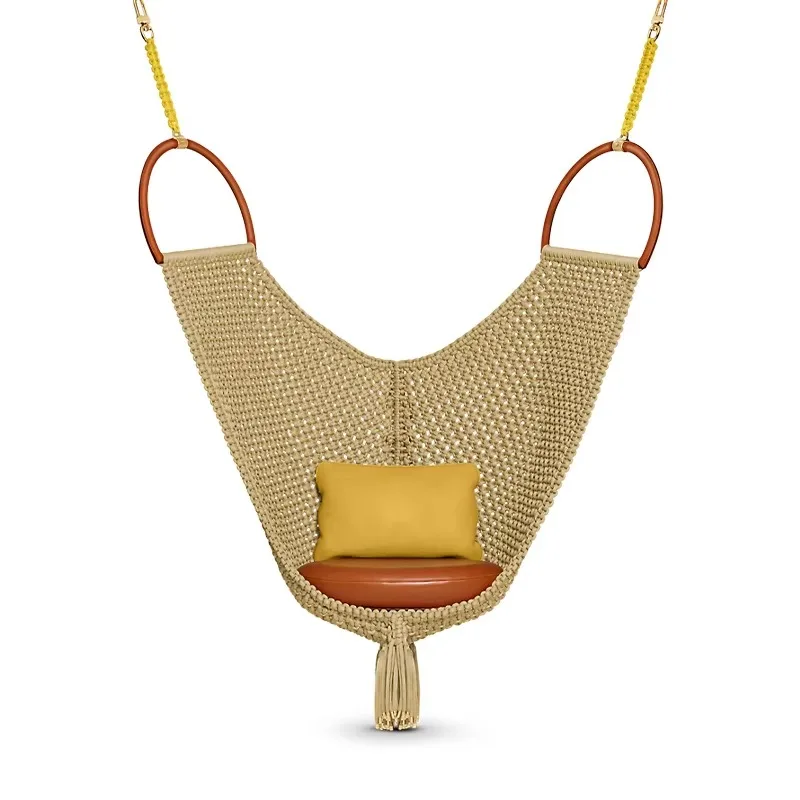 

High-end indoor hanging swing chair outdoor garden gold rope cotton lanyard hammock