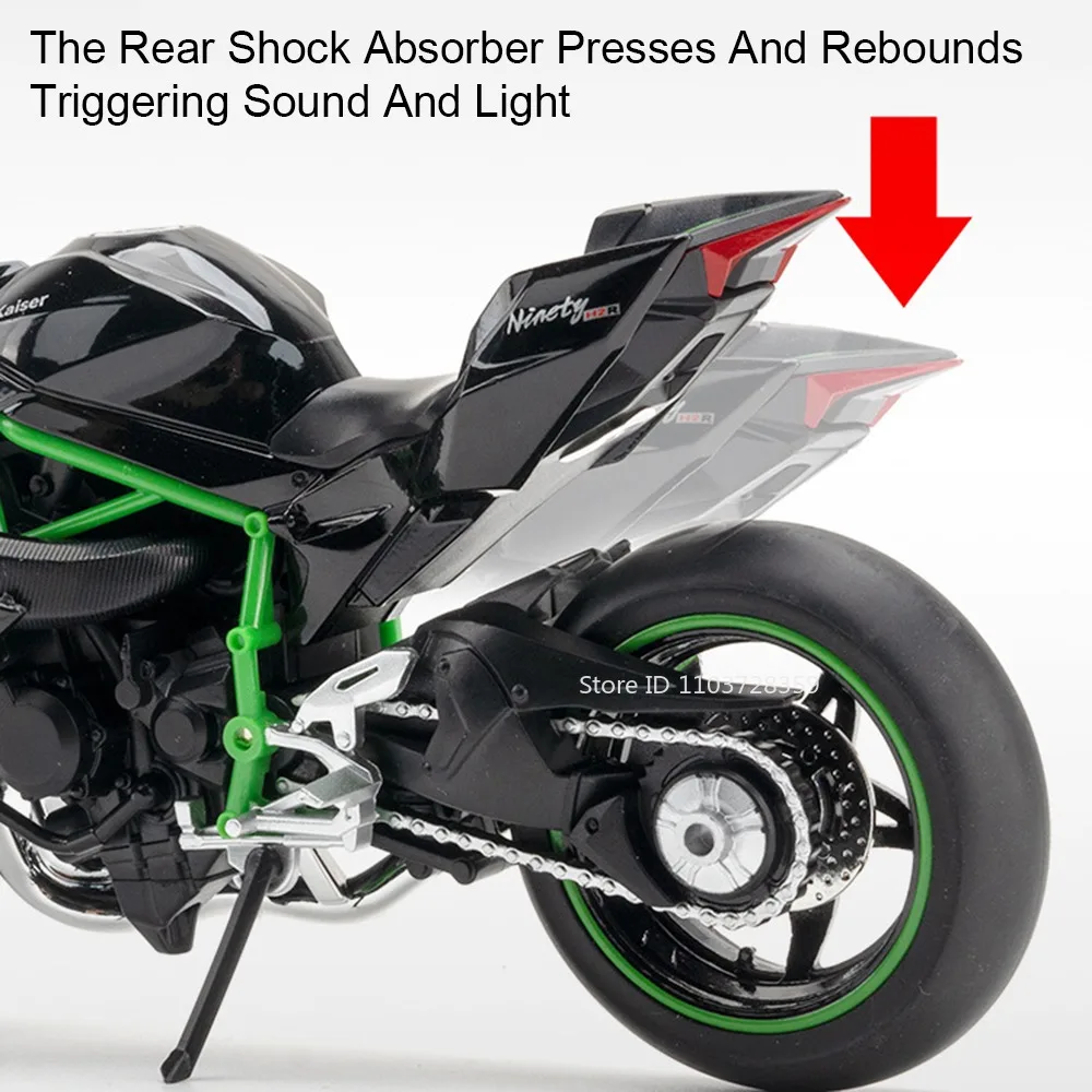 1:12 Speelgoed Model Kawasaki Ninja H2R 400 Miniatuur Motorfietsen Legering Diecast Motoren Geluid Licht Schokabsorptie voor Kinderen Geschenken
