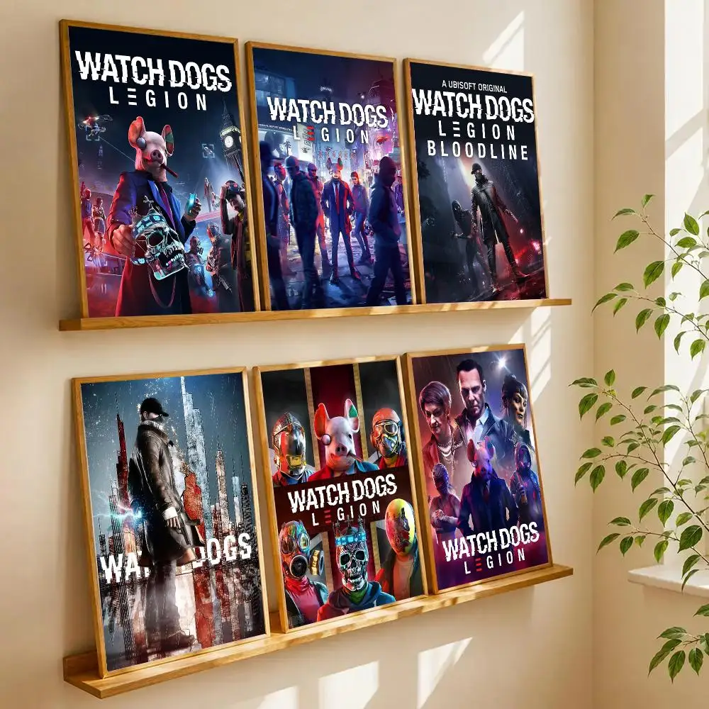 Gaming W-Watch Dogs Poster Self Adhesive Wall Art Decor for Bedroom Living Room Office Home Decor Gift