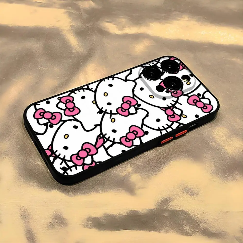 

Sanrio Hello Kitty Phone Case for iPhone 13 14 16 15ProMax 11 12 Pro Max Mini Plus SE2020 XSMax Matte Black Cover