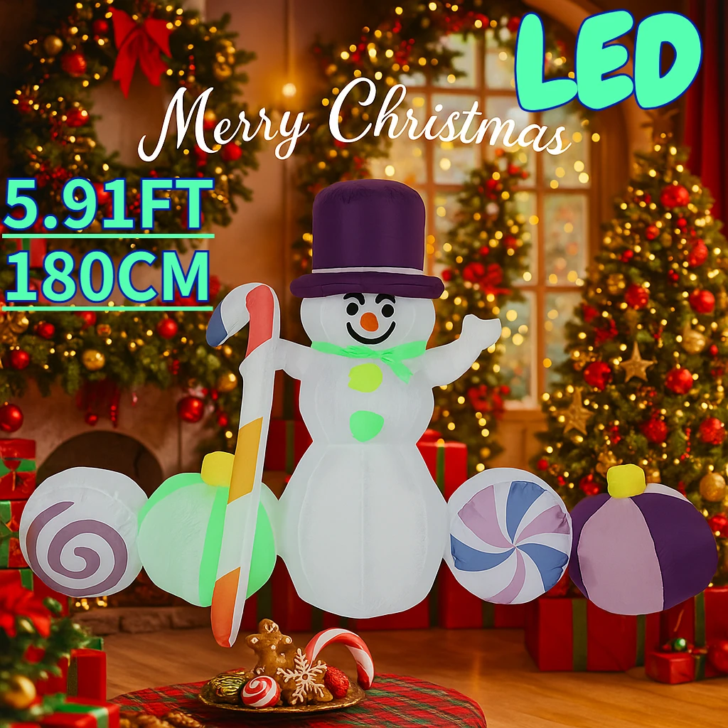 5.91FT ألعاب قابلة للنفخ ثلج الحلوى الديكور ساحة عيد الميلاد مع LED مضاءة الحديقة المنزل حفلة في الهواء الطلق عطلة عيد الميلاد ديكور للعائلة