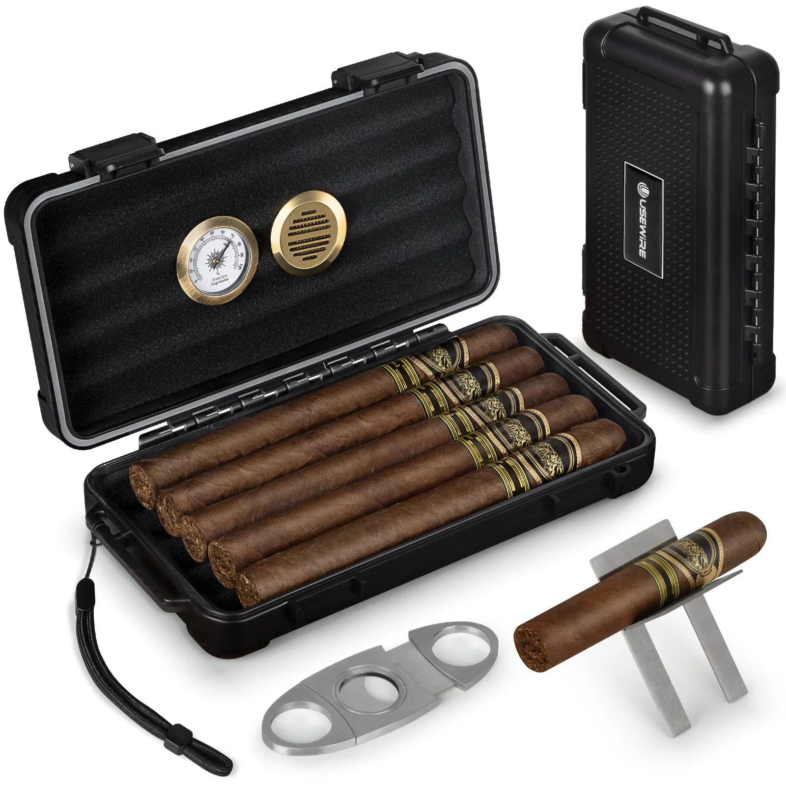 Cigar Humidor with Humidifier and Hygrometer, Travel Case, Waterproof, Sealed Cigar Humidor for 4-5 Cigar